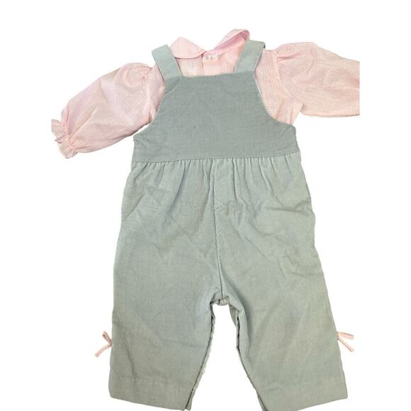 VTG 80's Grey Corduroy Lace and Patch Overalls with Pink Button up Blouse 3-6 mo - Picture 6 of 7
